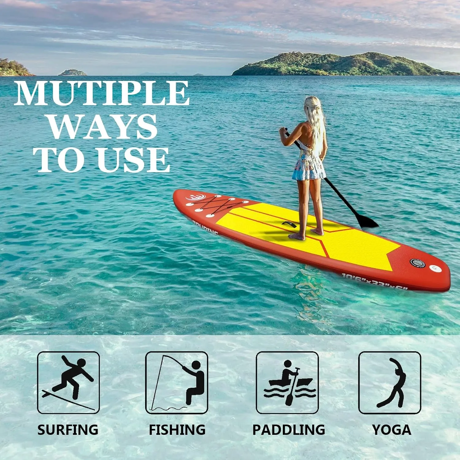 10'6" Premium Inflatable Stand Up Paddle Board, Inflatable Sup Board Set with Eva Deck, Adjustable Paddle, Safety Leash, for Adults & Youth Lightweight, Portable for Surfing, Yoga, Fishing
