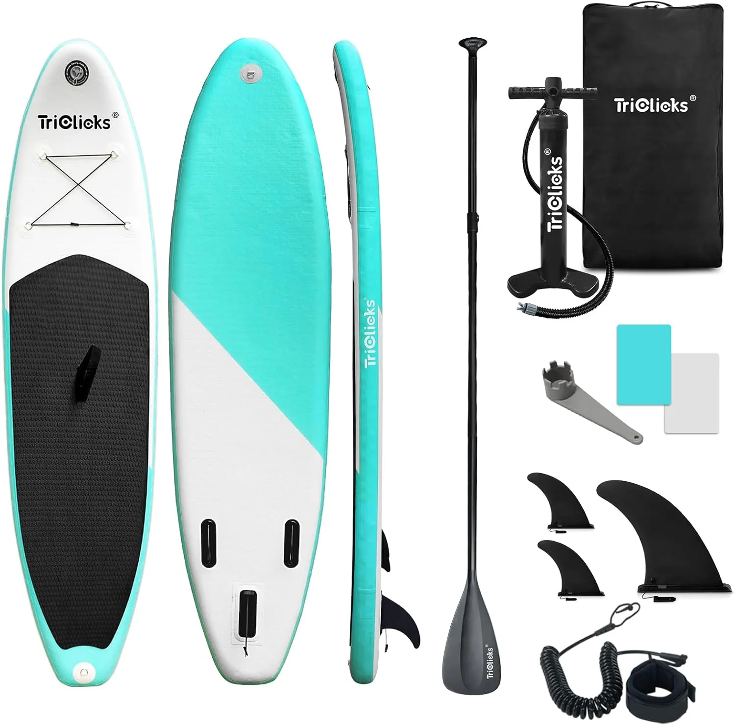 10ft Inflatable Stand Up Paddle Board Surf Board with Non-Slip Deck w/Accessories Backpack,Leash,3 Fins,Paddle,Pump,Repair Kit for Adult Beginner Surfing Fishing Yoga