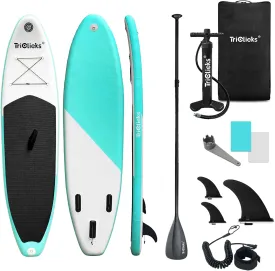10ft Inflatable Stand Up Paddle Board Surf Board with Non-Slip Deck w/Accessories Backpack,Leash,3 Fins,Paddle,Pump,Repair Kit for Adult Beginner Surfing Fishing Yoga