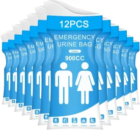 12 PCS Disposable Urine Bags,900ML Pee Bags for Travel for Women and Men, Portable Emergency Urine Bag with Leakproof Seal for Road Trips, Camping, Hiking, Traffic Jams,Pregnant, Patients