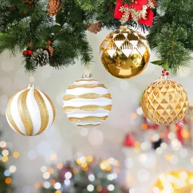 4Pcs 6''/150mm Gold & White Large Christmas Ball Ornaments with Hooks