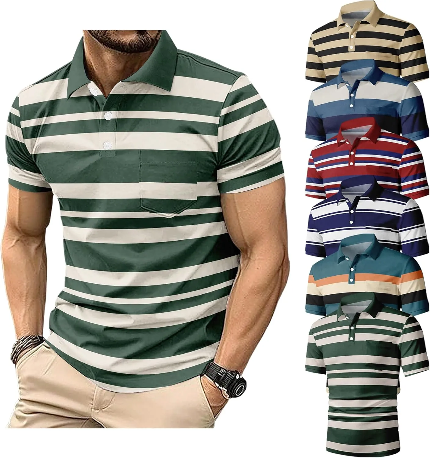 6 Pack Mens Polo Shirt Short Sleeve Sports Golf Tennis T-Shirt Moisture-Wicking Summer Shirts for Work Casual Athletic