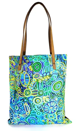 Aboriginal Art Shoulder Tote Bag Leather Trimmed by Cedric Varcoe (2)