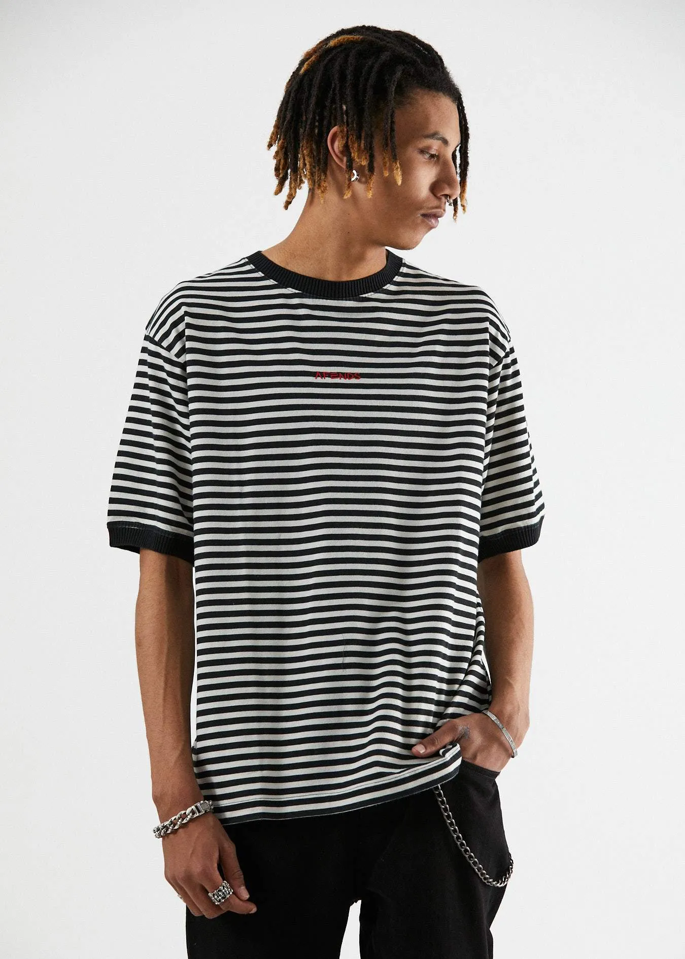 Afends Mens Void - Retro Fit Ringer Tee - Moonbeam