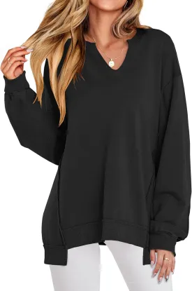 ANRABESS Women's Oversized Sweatshirts Long Sleeve Tunic Shirts V Neck Loose Pullover Tops 2025 Trendy Fall Teen Girls Outfit
