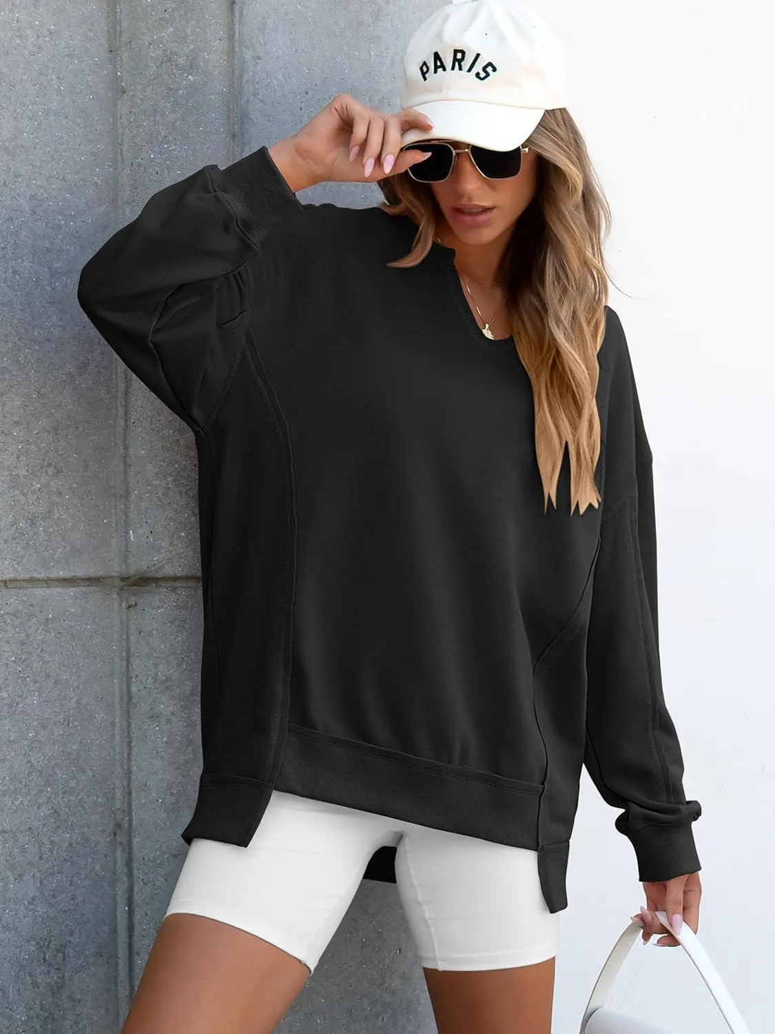 ANRABESS Women's Oversized Sweatshirts Long Sleeve Tunic Shirts V Neck Loose Pullover Tops 2025 Trendy Fall Teen Girls Outfit