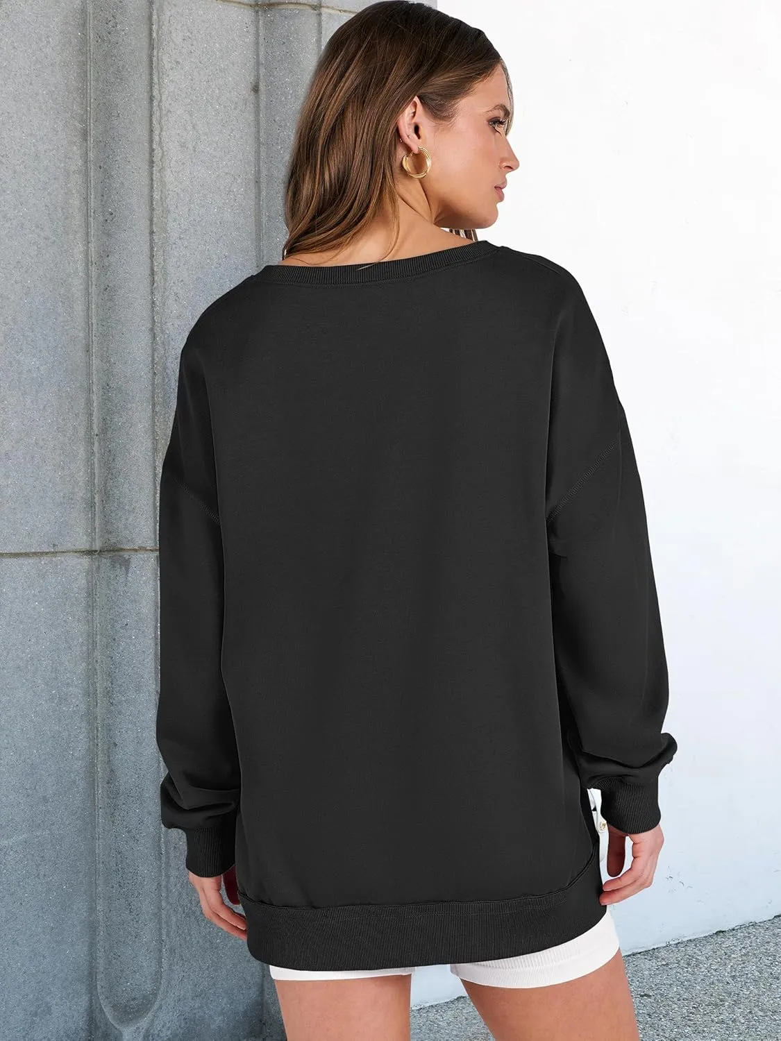 ANRABESS Women's Oversized Sweatshirts Long Sleeve Tunic Shirts V Neck Loose Pullover Tops 2025 Trendy Fall Teen Girls Outfit
