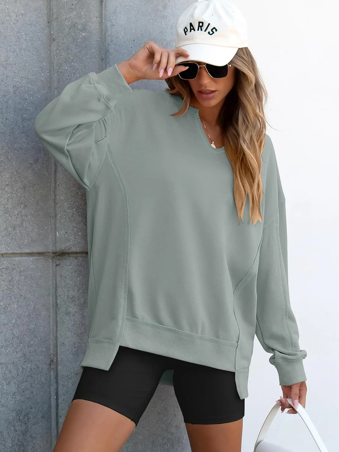 ANRABESS Women's Oversized Sweatshirts Long Sleeve Tunic Shirts V Neck Loose Pullover Tops 2025 Trendy Fall Teen Girls Outfit