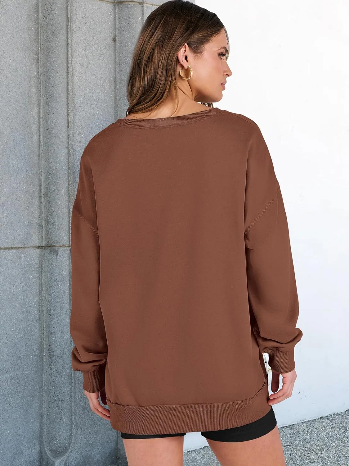 ANRABESS Women's Oversized Sweatshirts Long Sleeve Tunic Shirts V Neck Loose Pullover Tops 2025 Trendy Fall Teen Girls Outfit