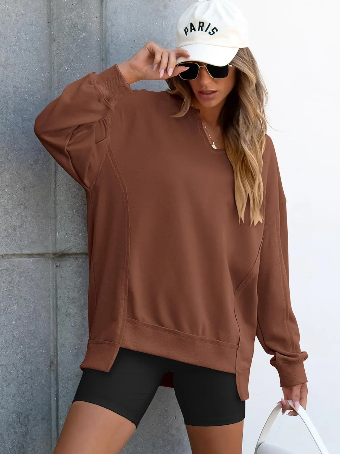 ANRABESS Women's Oversized Sweatshirts Long Sleeve Tunic Shirts V Neck Loose Pullover Tops 2025 Trendy Fall Teen Girls Outfit