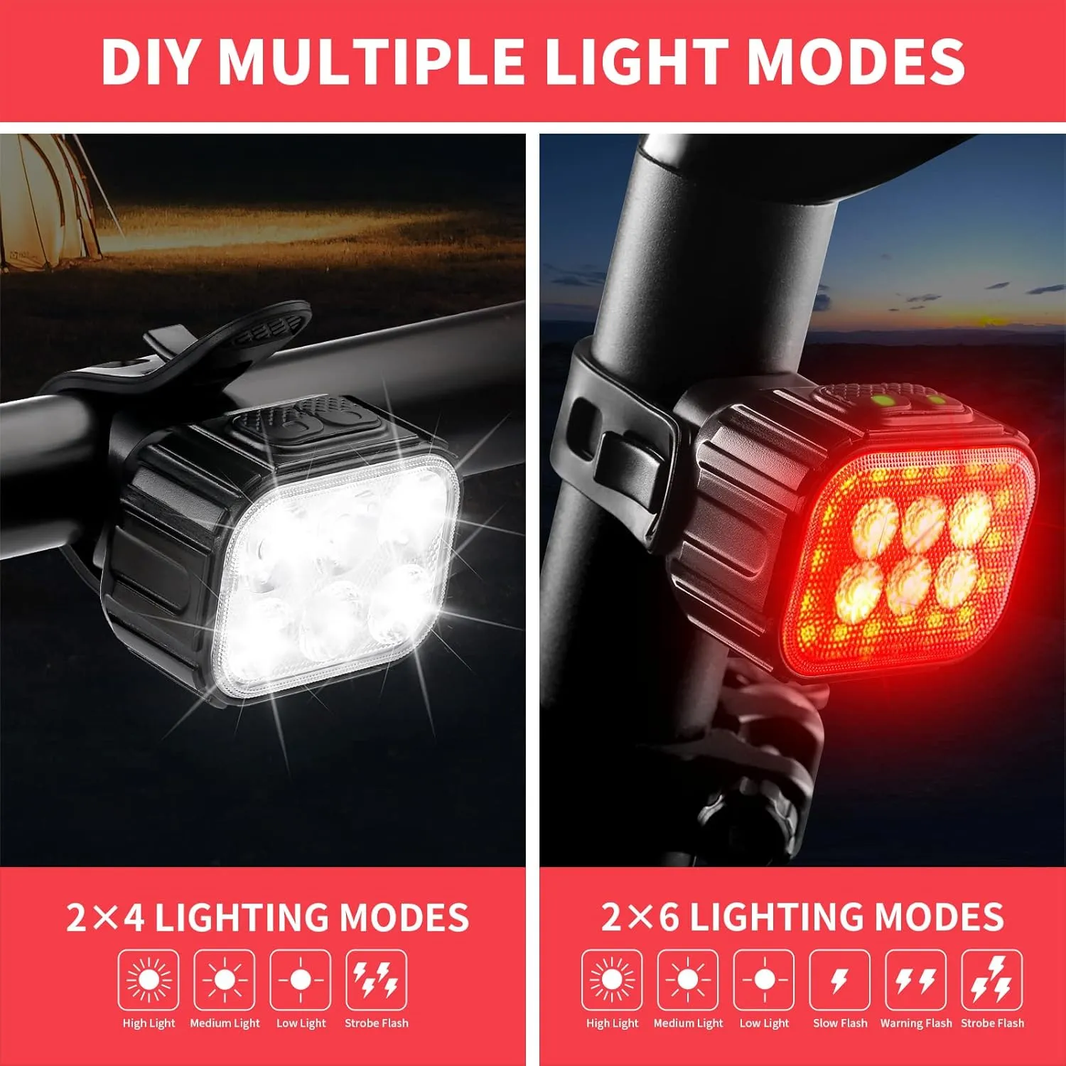 Bike Light Rechargeable Bicycle Lights Super Bright Headlight and Taillight Set LED Mountain Bike Lights Front and Back Flashlight
