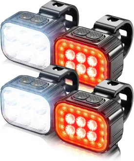 Bike Light Rechargeable Bicycle Lights Super Bright Headlight and Taillight Set LED Mountain Bike Lights Front and Back Flashlight