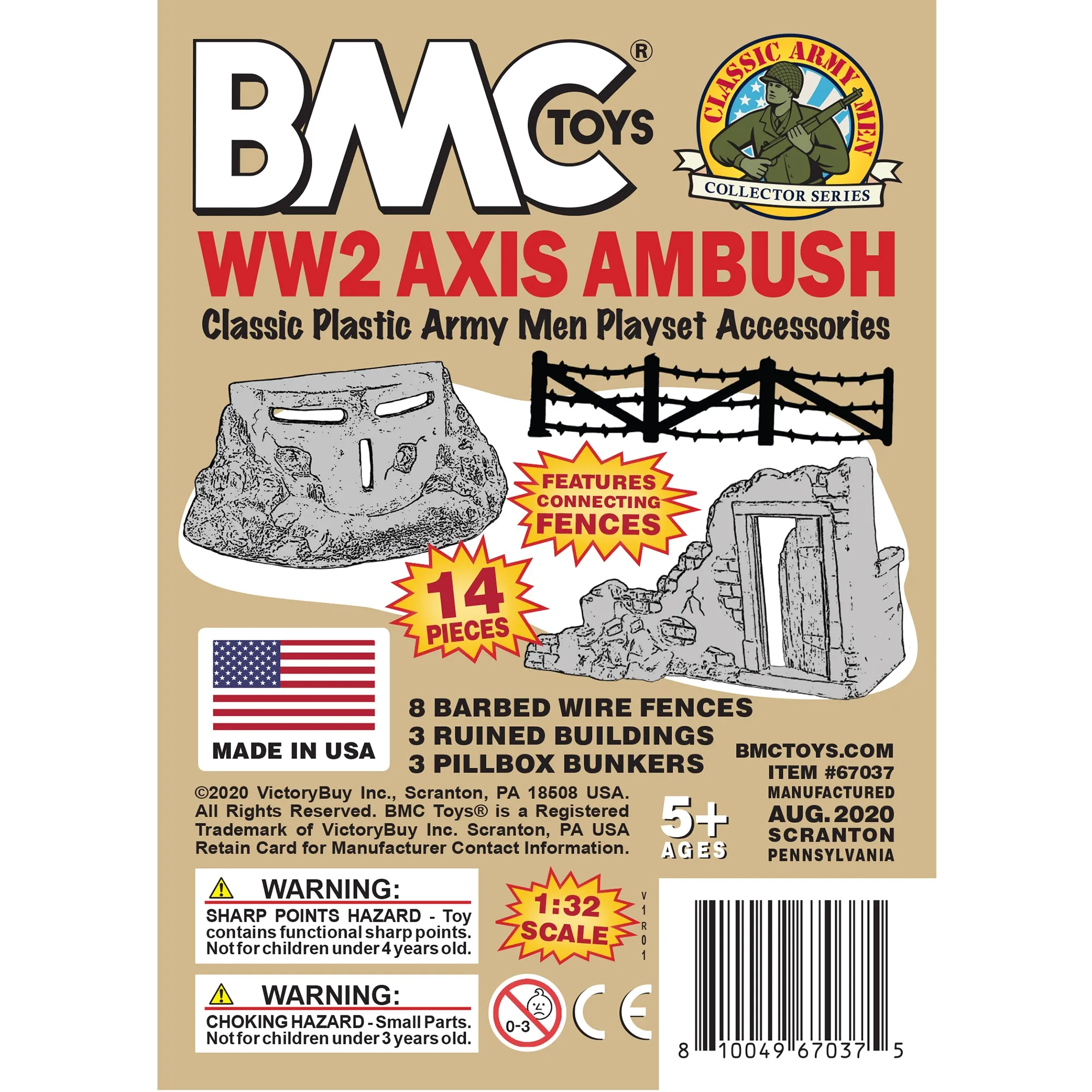 BMC Classic Marx Axis Ambush - 14pc Tan Plastic Army Men Playset Accessories