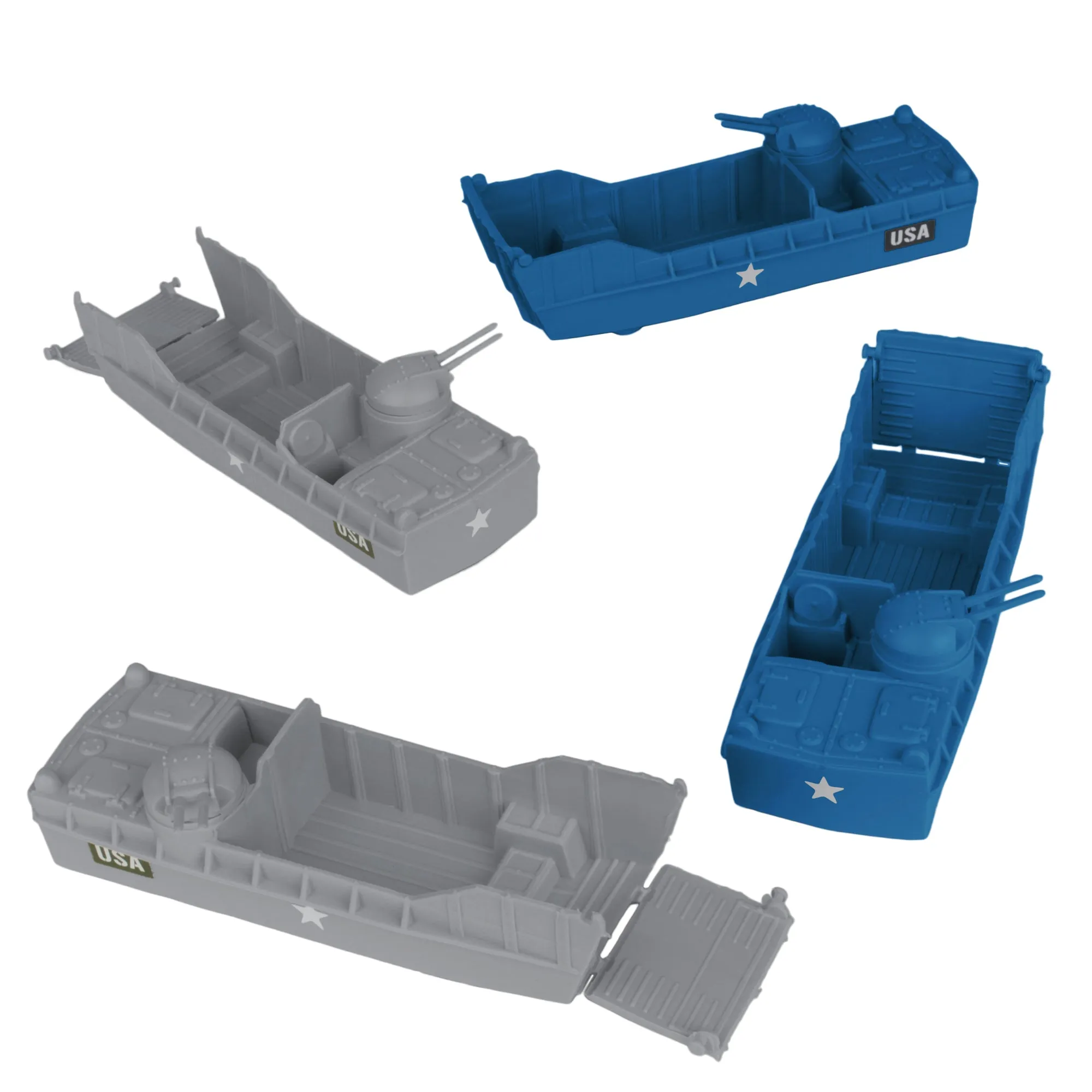 BMC Classic Marx Landing Craft - 4pc Blue & Gray Plastic Army Men Boat Vehicles