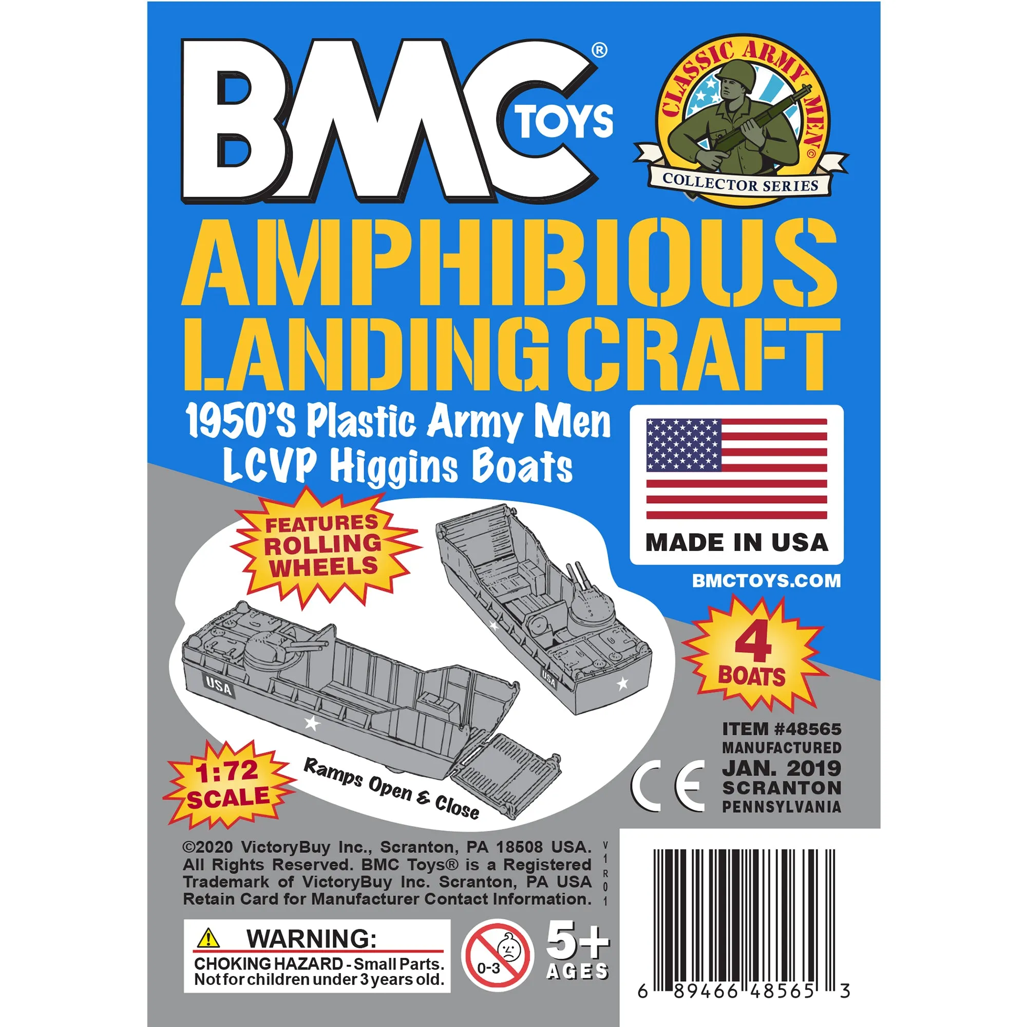 BMC Classic Marx Landing Craft - 4pc Blue & Gray Plastic Army Men Boat Vehicles