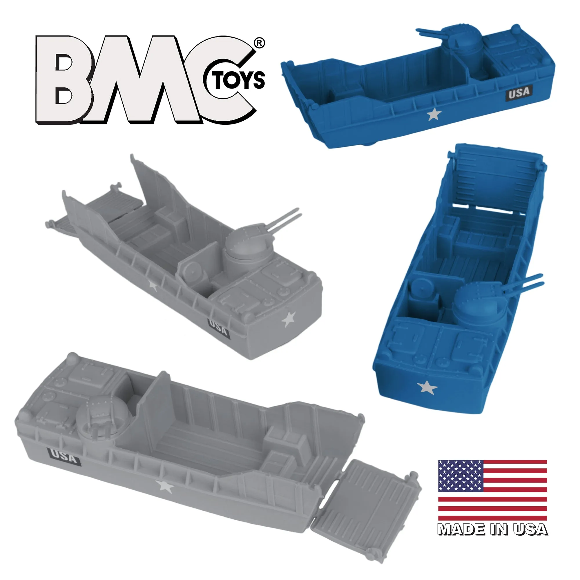 BMC Classic Marx Landing Craft - 4pc Blue & Gray Plastic Army Men Boat Vehicles