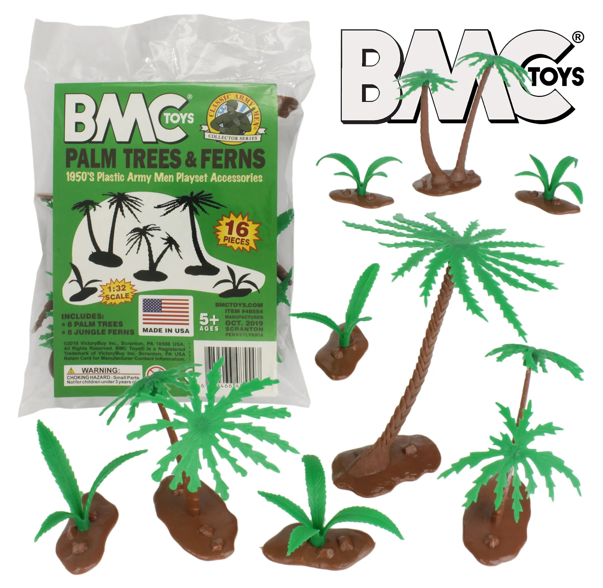 BMC Classic Marx Palm Trees & Jungle Ferns - 16pc Plastic Playset Accessories