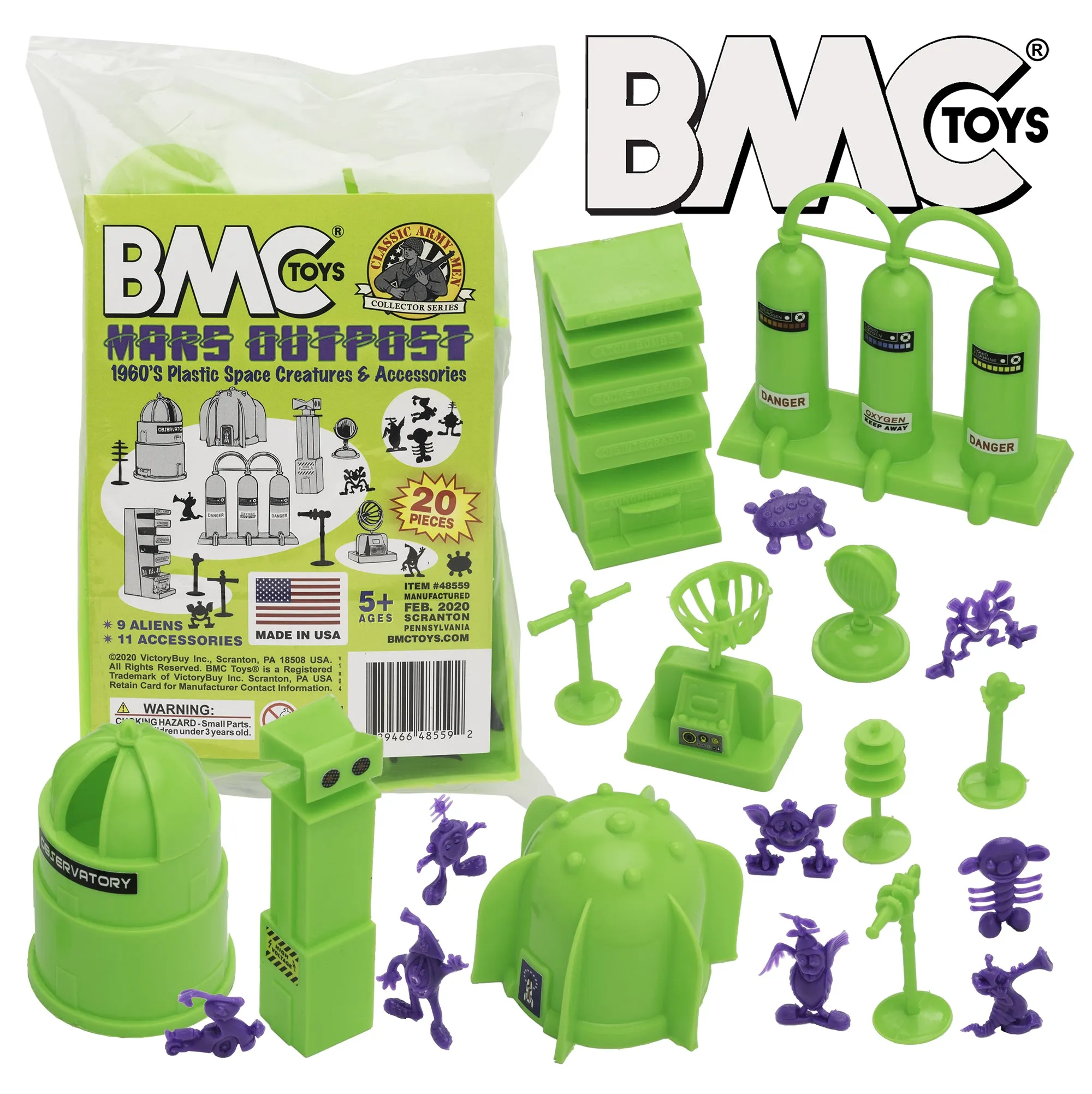 BMC Classic Sci-Fi Mars Outpost - 20pc Plastic Army Men Space Accessory Playset
