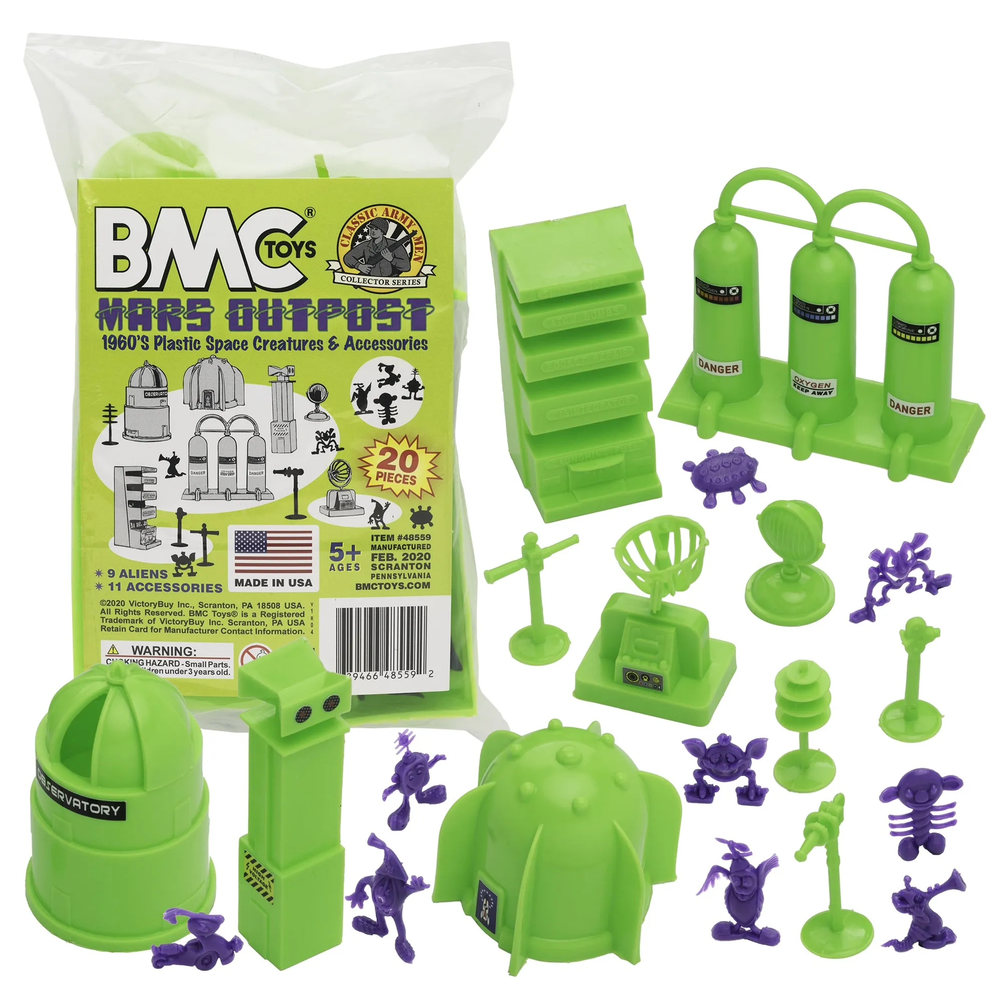 BMC Classic Sci-Fi Mars Outpost - 20pc Plastic Army Men Space Accessory Playset