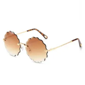 Brown Womens' Round Diamond Trim Rimless Sunglasses