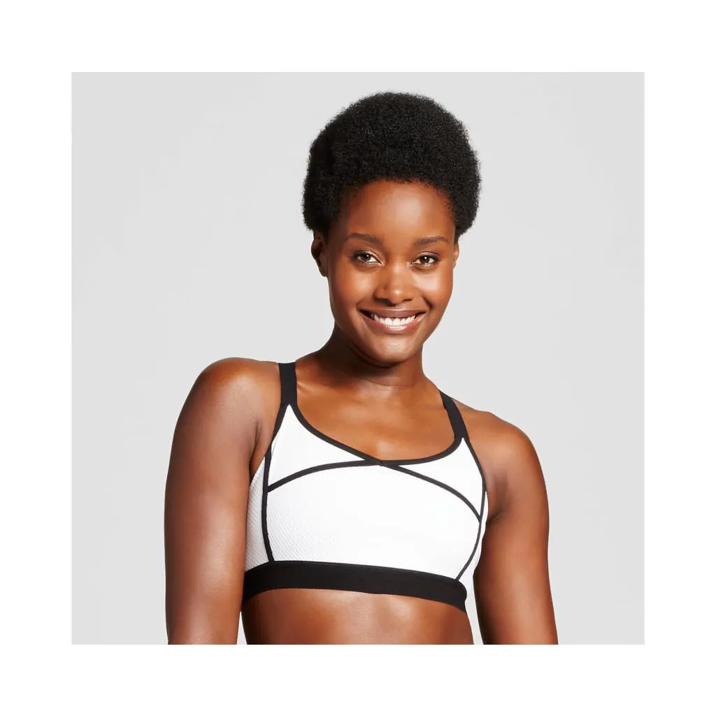 Champion C9 N9704 Mesh Cami Wire Free Sports Bra MEDIUM White & Black