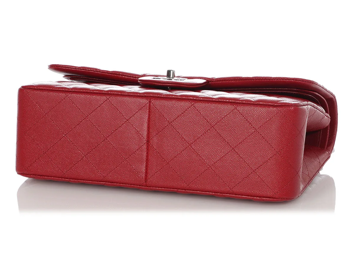 Chanel Jumbo Red Quilted Caviar Classic Double Flap