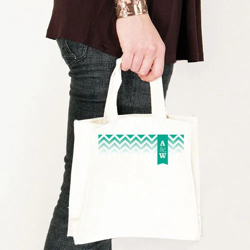 Chevron with Monogram Personalized Tote Bag Mini Tote with Gussets Red