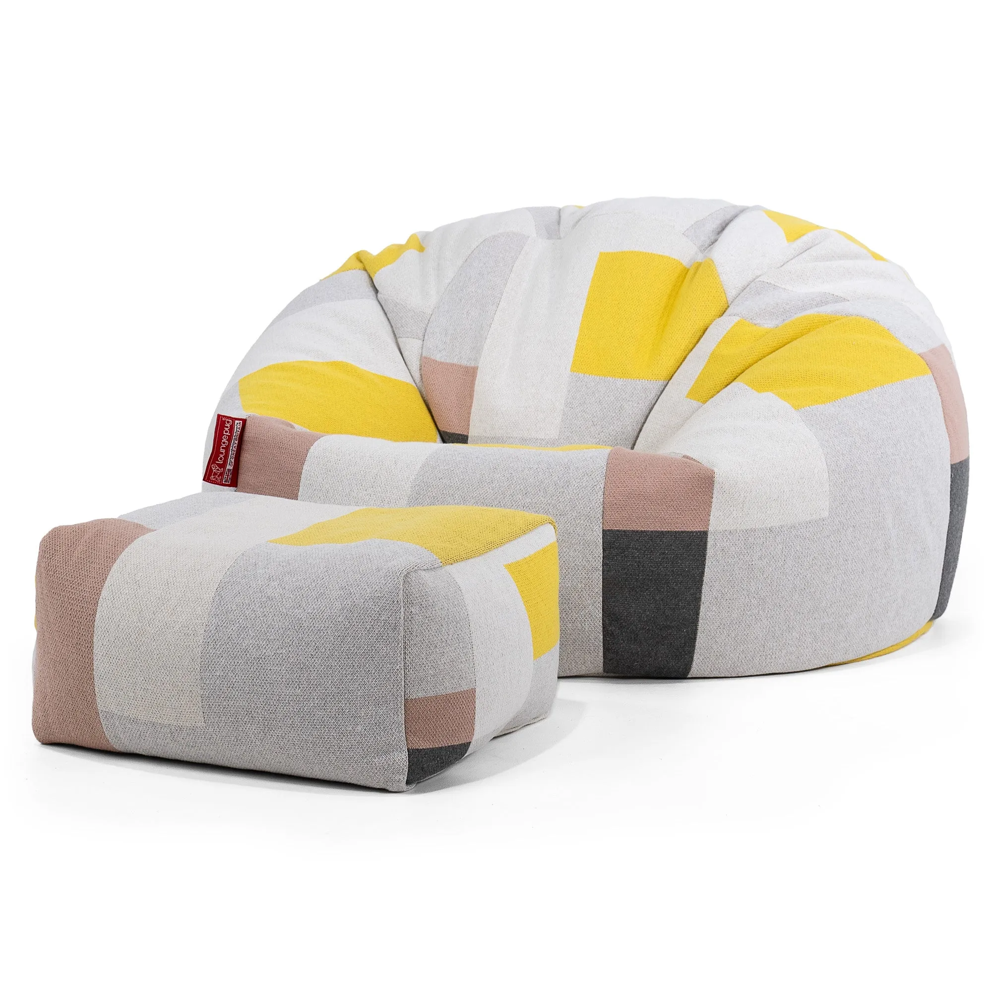 Classic Bean Bag Chair - Knitted Colourblock Grey