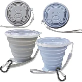 Collapsible Cup, Silicone Collapsible TravelCup, Expandable Folding Camping Drinking Cups with Lids Reusable Small Portable Mugs-Cup for Travel, Camping, Hiking,Outdoor Sports (blue&grey)