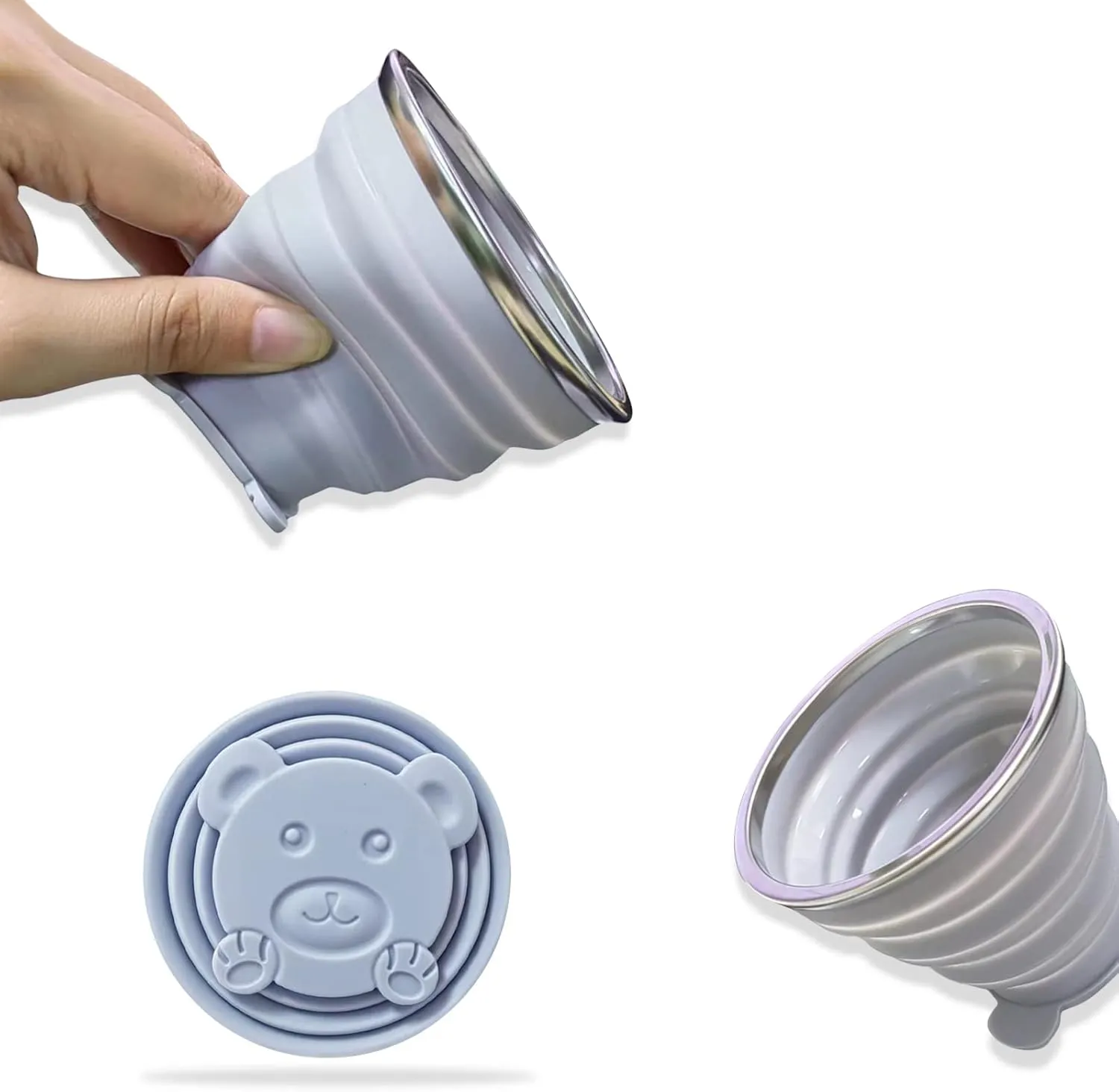 Collapsible Cup, Silicone Collapsible TravelCup, Expandable Folding Camping Drinking Cups with Lids Reusable Small Portable Mugs-Cup for Travel, Camping, Hiking,Outdoor Sports (blue&grey)