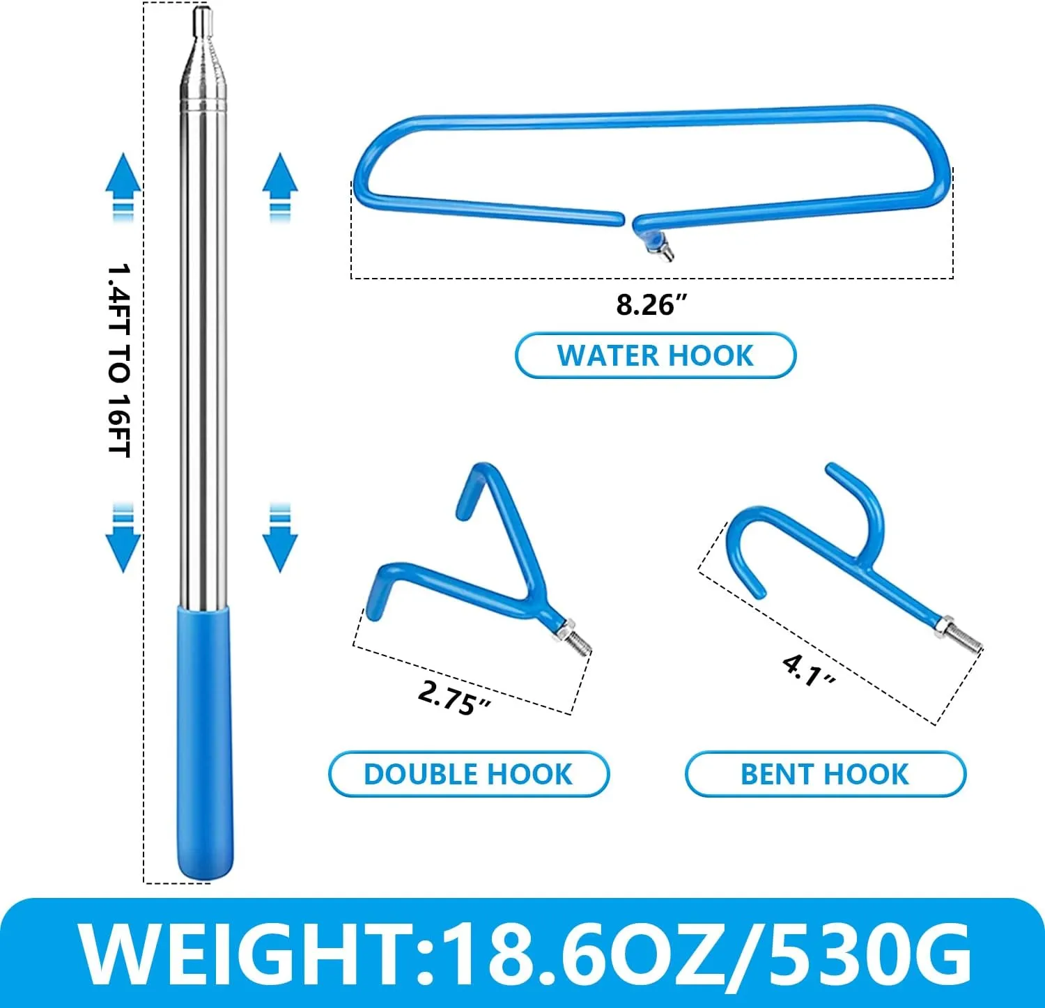 Disc Golf Retriever Pole Telescopic Disc Golf Tool with 3 Hooks Golf Discs Retriever for Water Disc Golf Accessories for Outdoor Disc Sports Starters 16FT
