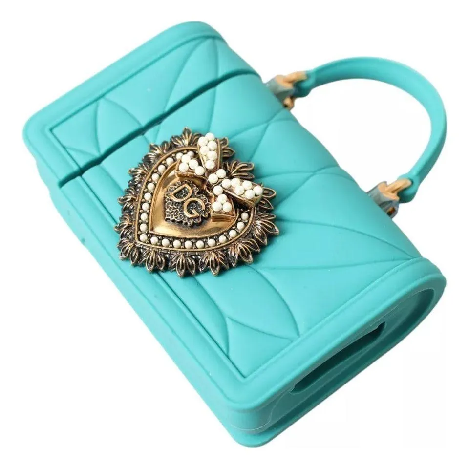 Dolce & Gabbana Turquoise Silicone Devotion Heart Bag Cover Hand Airpods Case