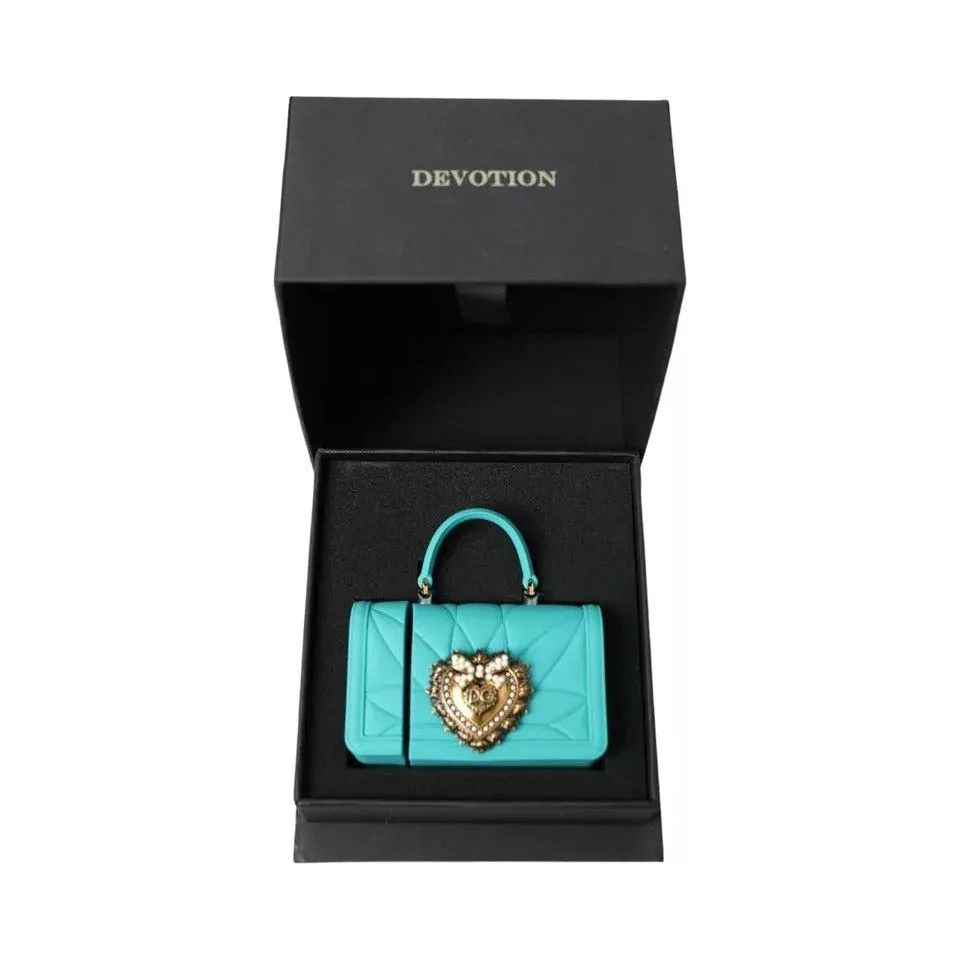 Dolce & Gabbana Turquoise Silicone Devotion Heart Bag Cover Hand Airpods Case