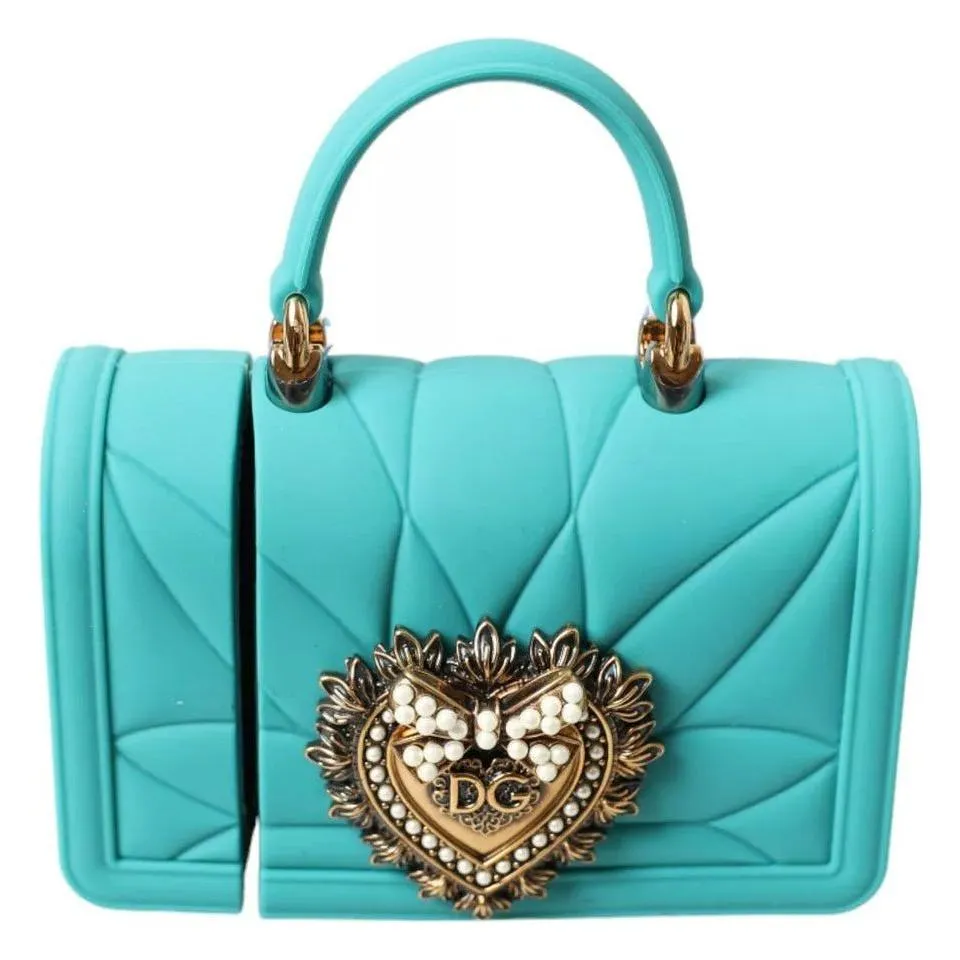Dolce & Gabbana Turquoise Silicone Devotion Heart Bag Cover Hand Airpods Case