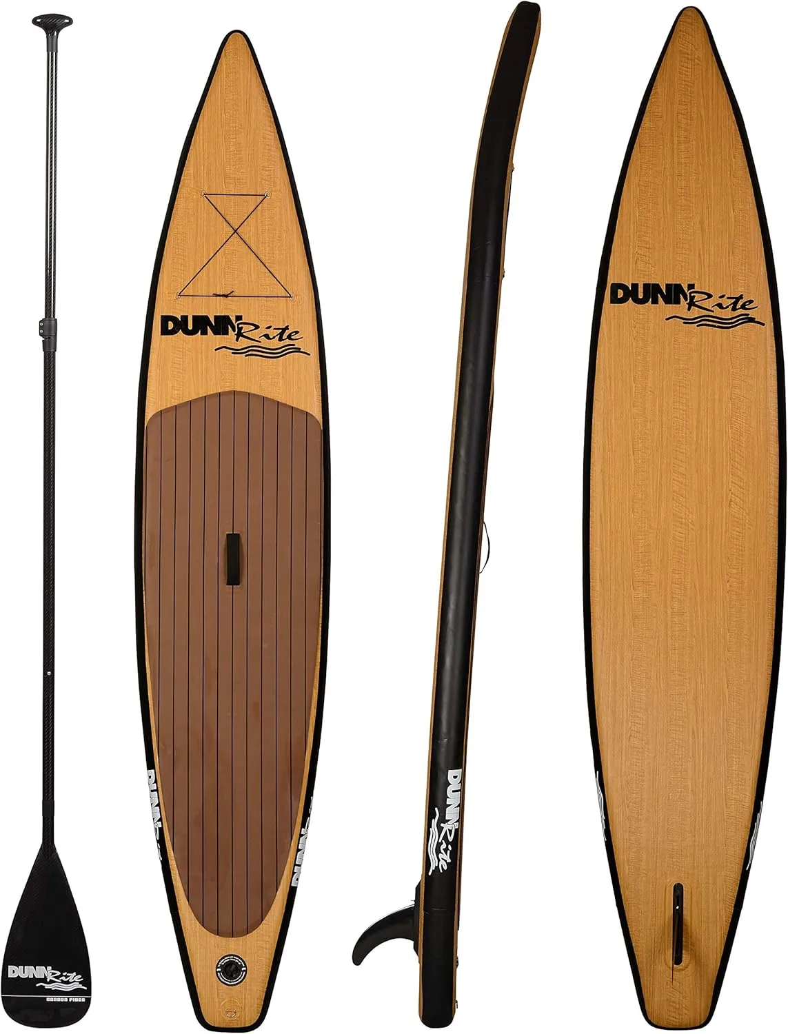 Dunnrite Products Inflatable Stand Up Paddle Board Kit (SUP with Carbon Fiber Paddle, Backpack Travel Bag, Pump, Fins, & Coiled Leash)
