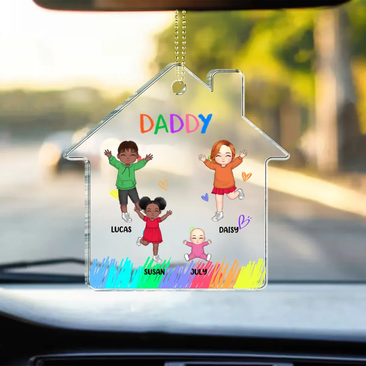 Father - Daddy And Kids - Personalized Acrylic Car Hanger