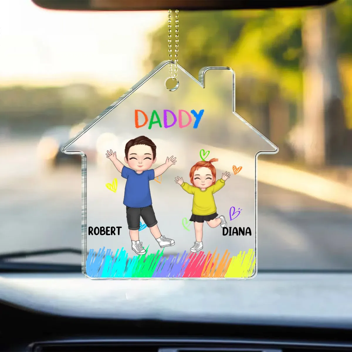 Father - Daddy And Kids - Personalized Acrylic Car Hanger