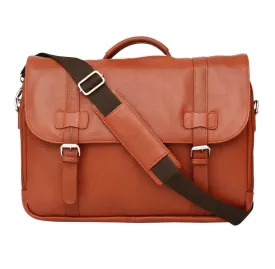 Felda Firenze Cognac Leather RFID Flap Over Briefcase