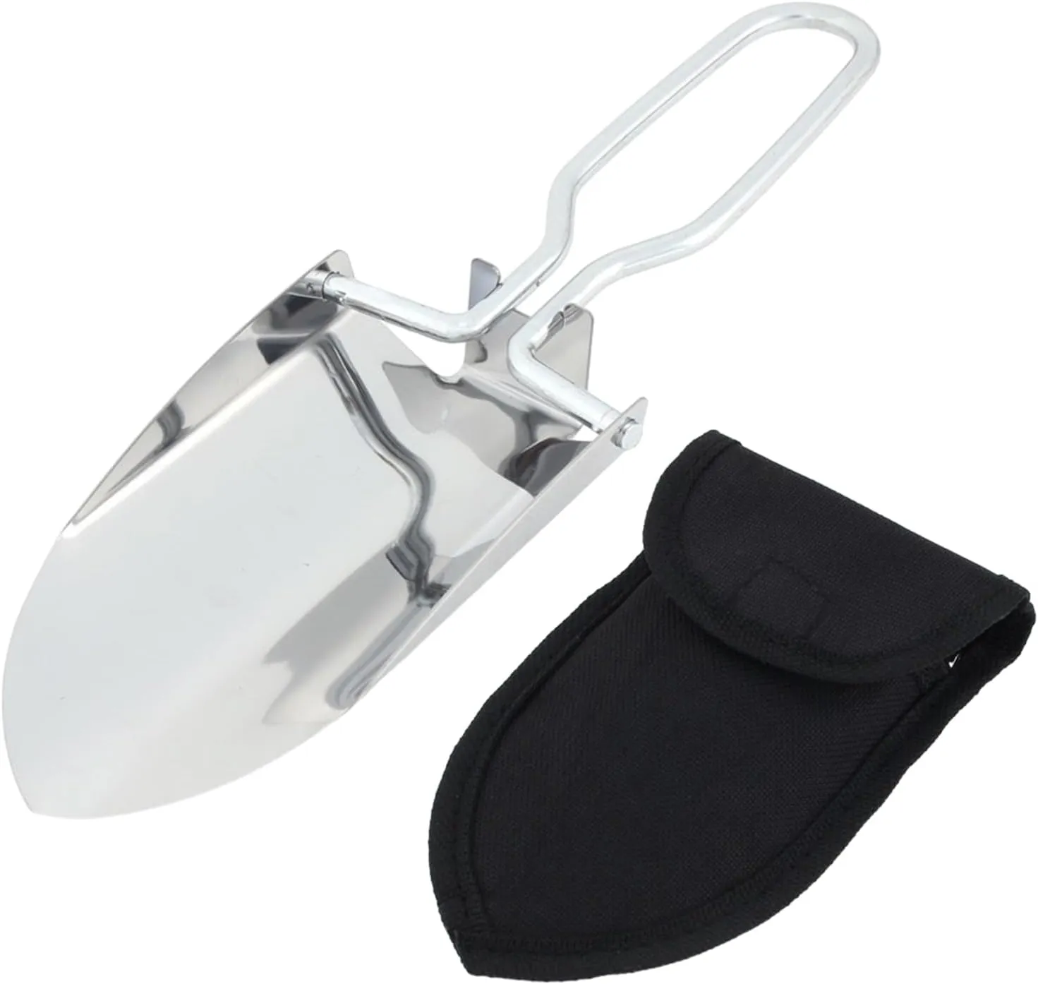 Folding Camping Shovel Mini Folding Shovel Steel Folding Shovel Outdoor Survival Shovel Stainless Steel Hiking Trowel Entrenching Tool Handle with Carrying Pouch(Color:Silver)