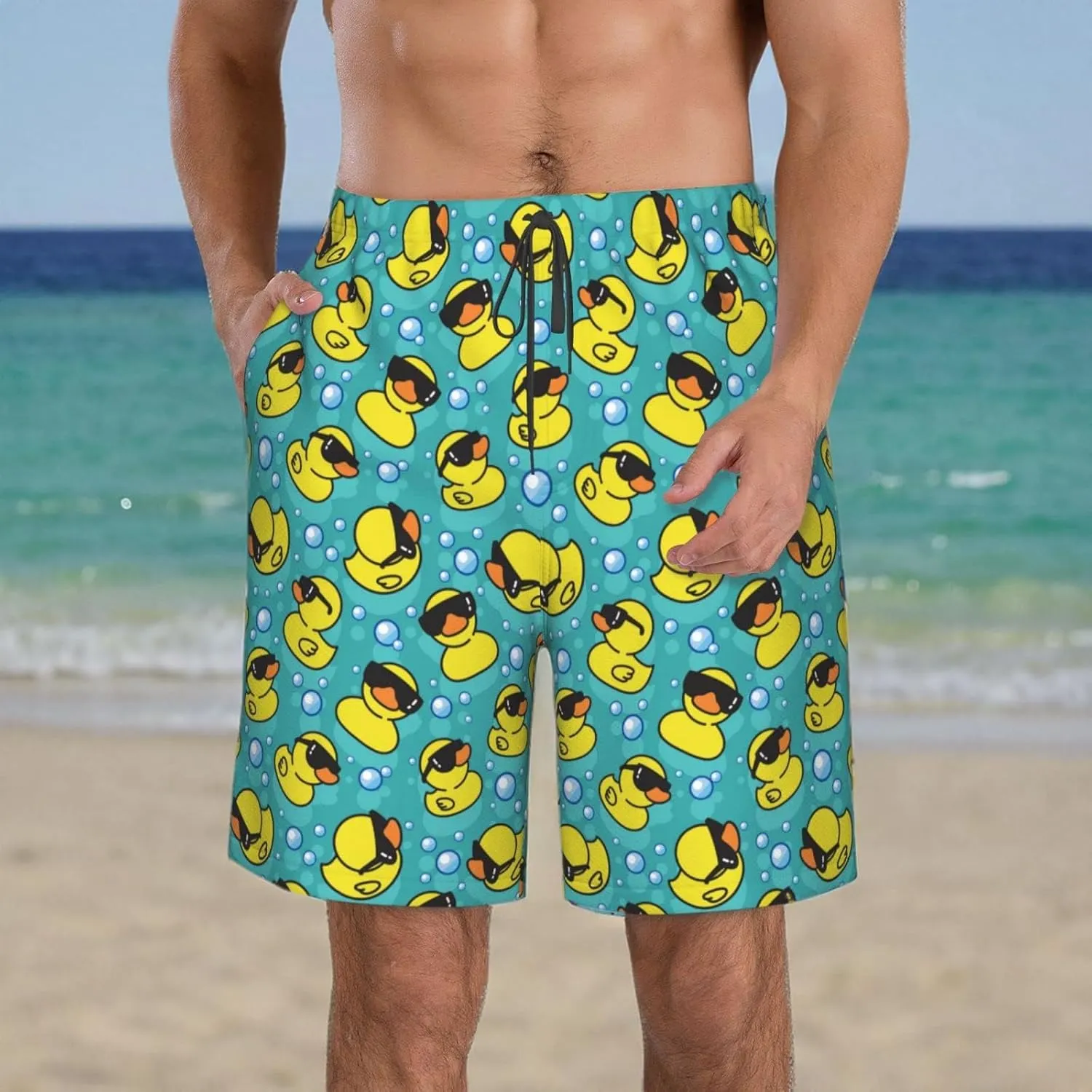 FREEHOTU Men's Swim Trunks Beach Board Shorts Quick Dry Swimwear Sports with Pockets