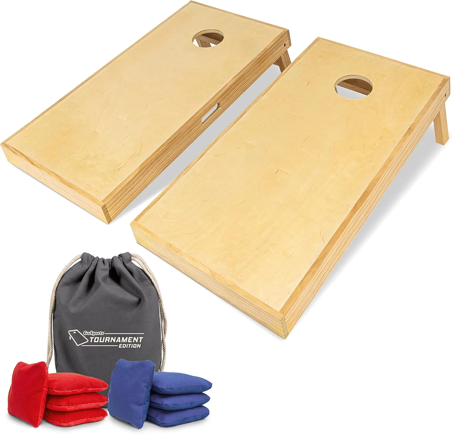 GoSports 4 ft x 2 ft Commercial Grade Cornhole Boards - Natural or Light Brown - Set Includes 8 Regulation Tournament Style Bean Bags
