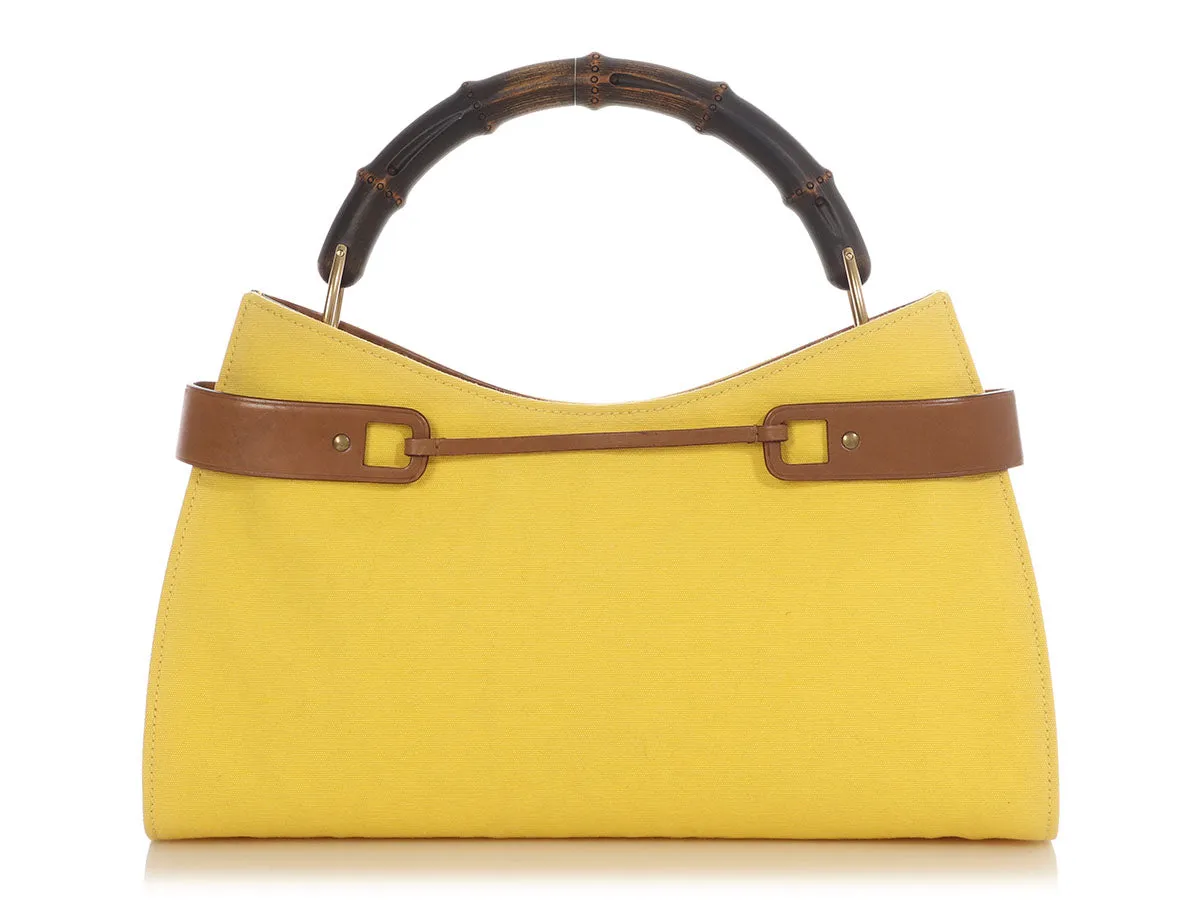 Gucci Yellow Canvas Bamboo Shoulder Bag