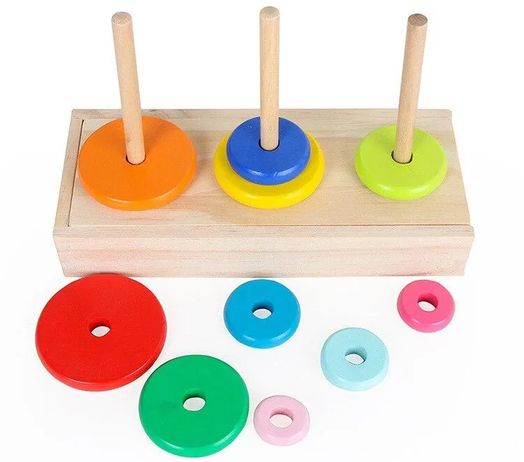 Hanoi Tower Kids Educational Toys Wooden Puzzle Stacking Tower Early Learning Classic Mathematical Puzzle Children Baby Toys