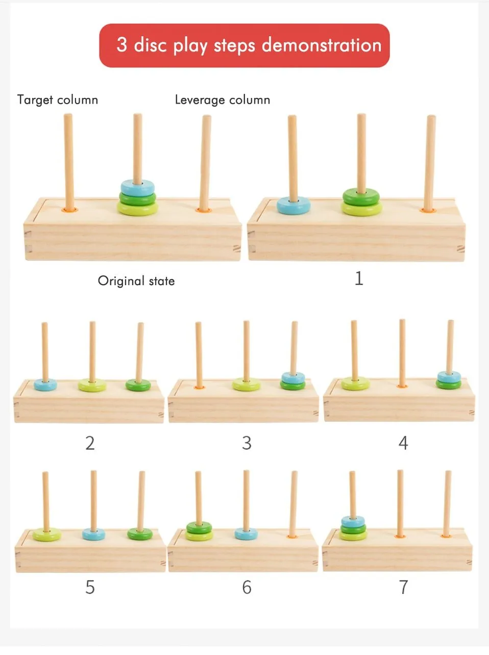 Hanoi Tower Kids Educational Toys Wooden Puzzle Stacking Tower Early Learning Classic Mathematical Puzzle Children Baby Toys