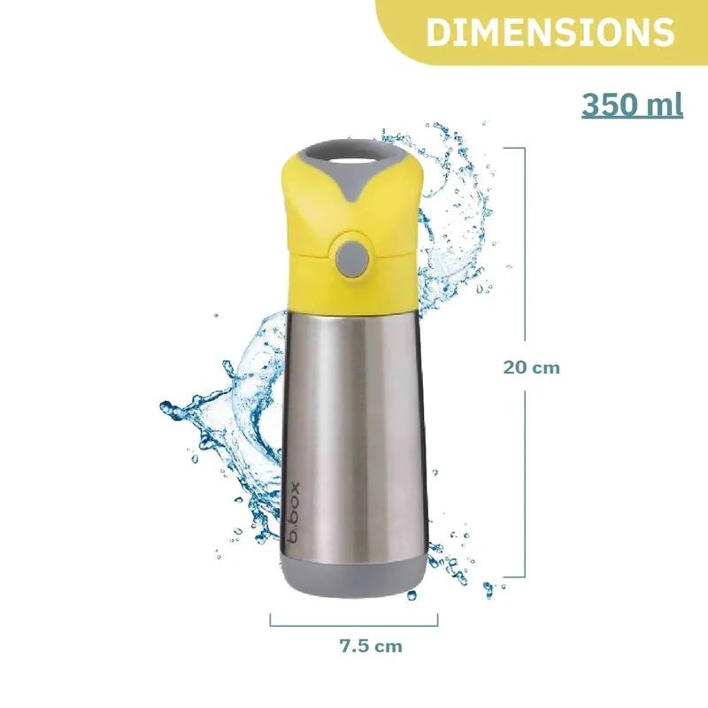 Insulated Straw Sipper Drink Water Bottle 350ml- Lemon Sherbet Yellow Grey