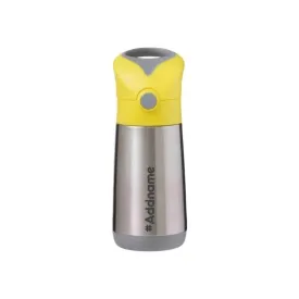 Insulated Straw Sipper Drink Water Bottle 350ml- Lemon Sherbet Yellow Grey