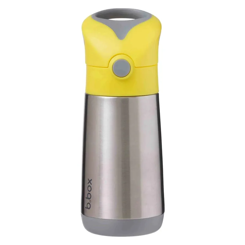 Insulated Straw Sipper Drink Water Bottle 350ml- Lemon Sherbet Yellow Grey