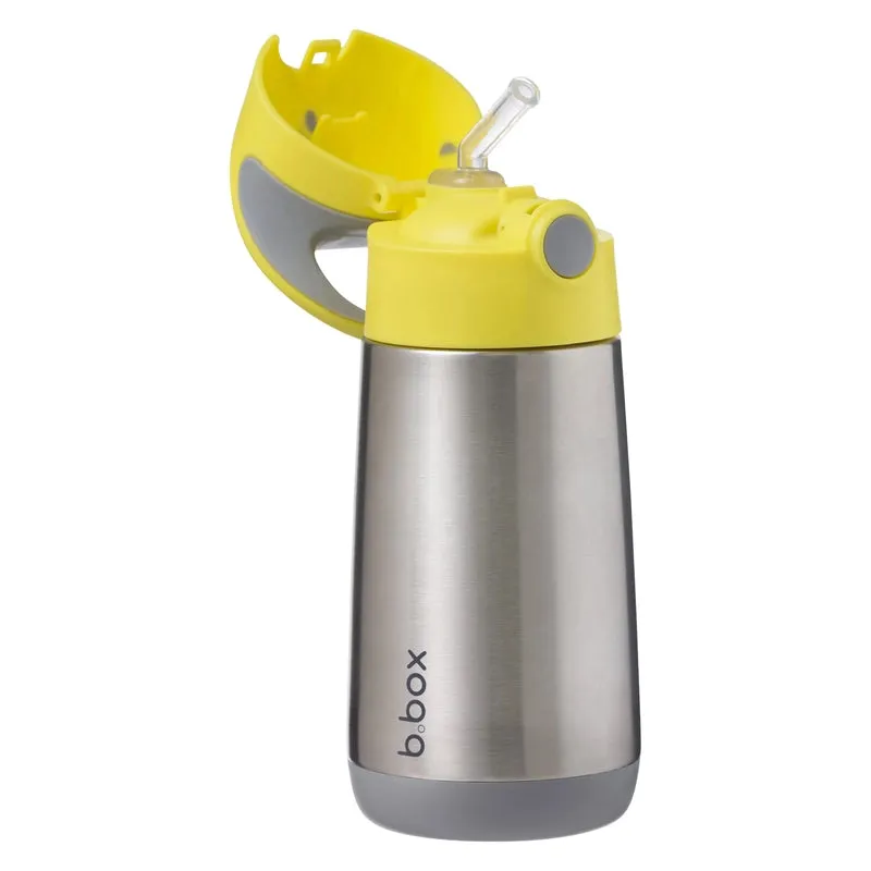 Insulated Straw Sipper Drink Water Bottle 350ml- Lemon Sherbet Yellow Grey