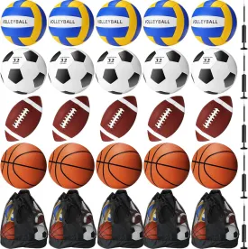 Jenaai Sport Balls Set Official Size Basketball Football Volleyball Soccer Ball with Equipment Bags and Pumps Kit for Kid Youth Adult Indoor Outdoor