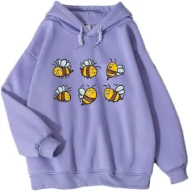 KEEVICI Cute Bee Hoodies For Teen Girls Kawaii Sweatshirt Animal Pattern Graphic Pullover Fleece Hooded Tops
